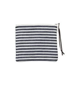 Fog Linen Work Accessories Canna Pouch White Navy Border Large