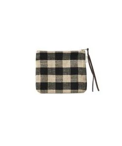 Fog Linen Work Accessories Canna Pouch Black Natural Check Medium