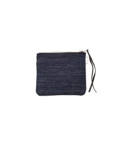 Fog Linen Work Accessories Canna Pouch Navy Pin Stripe Medium