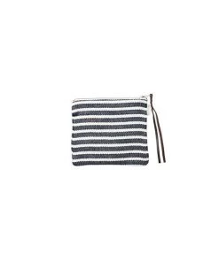 Fog Linen Work Accessories Canna Pouch White Navy Border Medium
