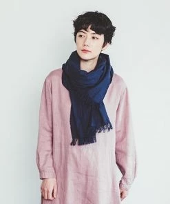 Fog Linen Work Roserie Scarf Blue Indigo Scarves & Hats