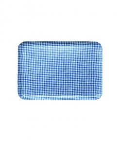 Fog Linen Work Linen Tray L Blue White Checks
