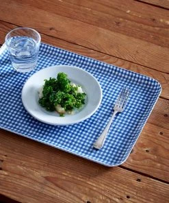 Fog Linen Work Linen Tray L Blue White Checks