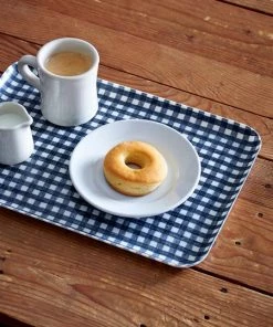 Fog Linen Work Linen Trays Linen Tray L Navy White Checks