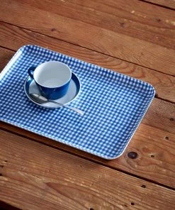 Fog Linen Work Linen Tray M Blue White Checks