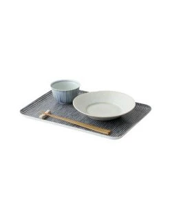 Fog Linen Work Linen Tray M Grey White Stripes Linen Trays