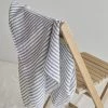Fog Linen Work Chambray Linen Towel L "Navy White Stripes"